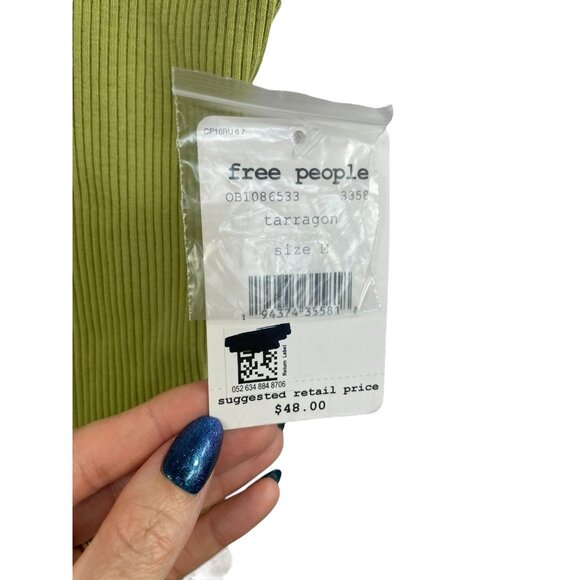 Free People Bridgette Tank Top Ribbed Button Front Tarragon Green Medium NWT - Picture 3 of 5